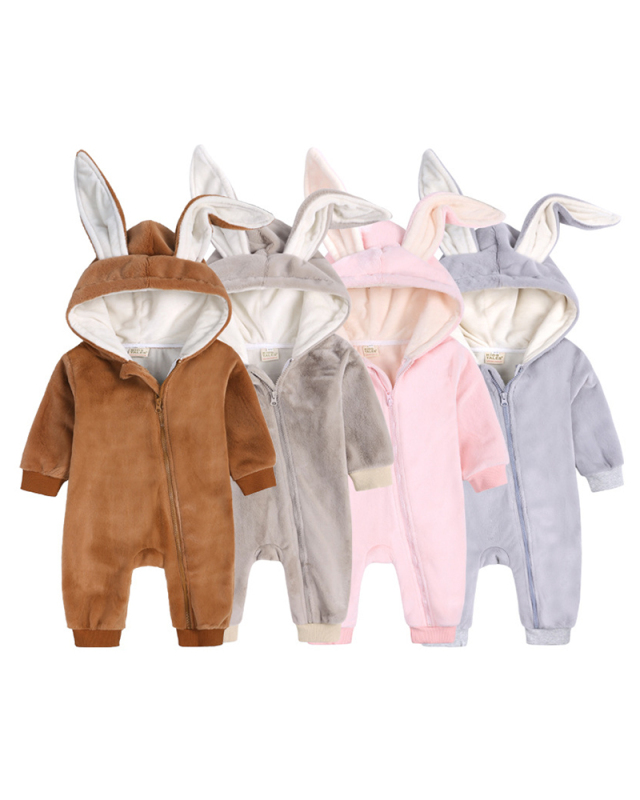 Rabbit Ears Thicken Plus Fleece Newborn Baby Winter Jumpsuit