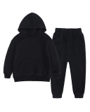 Kids Autumn Winter Long Sleeve Solid Color Hoodies Plus Fleece Sportswear Two Piece Sets