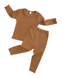 Kids Solid Color Long Sleeve O-Neck Pit Article Fabrics Sleepwear Home Wear Tracksuit Two Pieces Set