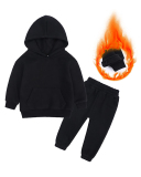 Kids Autumn Winter Long Sleeve Solid Color Hoodies Plus Fleece Sportswear Two Piece Sets