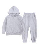 Kids Autumn Winter Long Sleeve Solid Color Hoodies Plus Fleece Sportswear Two Piece Sets