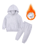 Kids Autumn Winter Long Sleeve Solid Color Hoodies Plus Fleece Sportswear Two Piece Sets