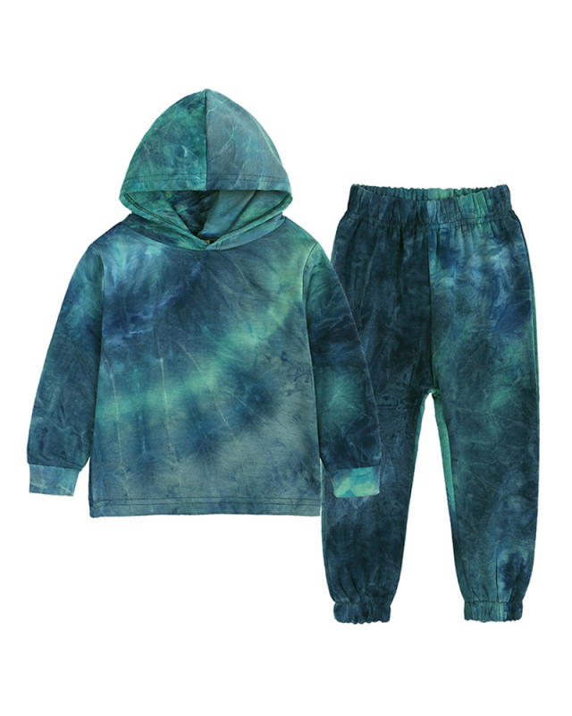Fashion Fall Winter Kid's Long Sleeve Tie Dye Hoodies Loose Pants Two Piece Sets