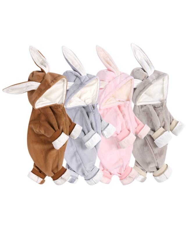 Rabbit Ears Thicken Plus Fleece Newborn Baby Winter Jumpsuit