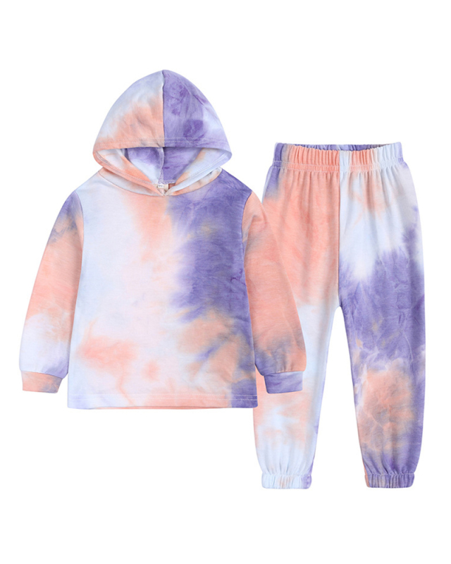 Fashion Fall Winter Kid's Long Sleeve Tie Dye Hoodies Loose Pants Two Piece Sets
