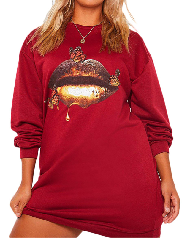 Women Causal Street Style Printing One Piece Dress S-2XL 