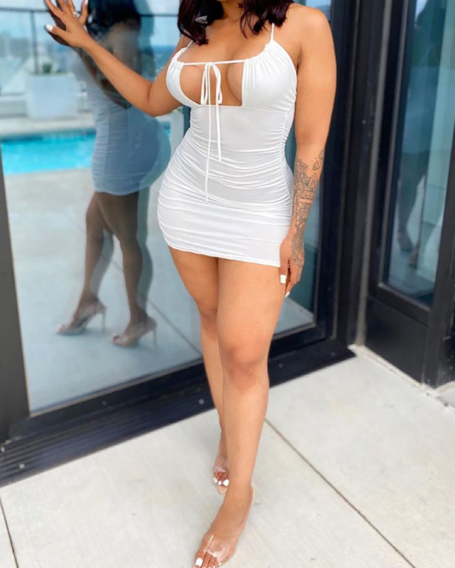 Lady Sexy Backless Hollow Out One Piece Dress White Yellow Orange Black Purple S-2XL 