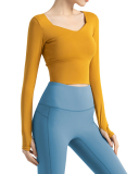Yoga Sportswear Fitness Slimming Tight-Fitting Long-Sleeved Running Quick-Drying Top Solid Color S-XXL