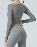 Yoga Sportswear Fitness Slimming Tight-Fitting Long-Sleeved Running Quick-Drying Top Solid Color S-XXL