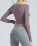 Yoga Sportswear Fitness Slimming Tight-Fitting Long-Sleeved Running Quick-Drying Top Solid Color S-XXL