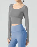 Yoga Sportswear Fitness Slimming Tight-Fitting Long-Sleeved Running Quick-Drying Top Solid Color S-XXL