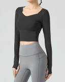 Yoga Sportswear Fitness Slimming Tight-Fitting Long-Sleeved Running Quick-Drying Top Solid Color S-XXL