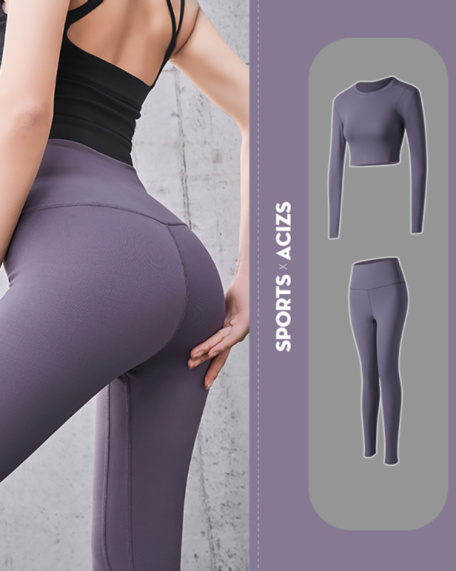 Ladies Peach Hip Pants Gym Suit Leggings High Waist Stretch Running Sports Yoga Two-Pieces S-3XL