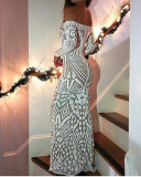 Women Long Sleeve Off Shoulder Sequin Lace Gown Evening Dress White Black S-XL
