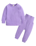 Children Solid Color Long Sleeve O-Neck Two Piece Set 66-130