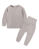 Children Solid Color Long Sleeve O-Neck Two Piece Set 66-130