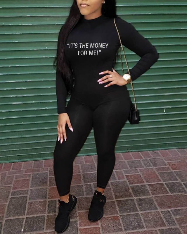 Ladies Fashion New Casual Tight Letter Print Jumpsuit S-XXL