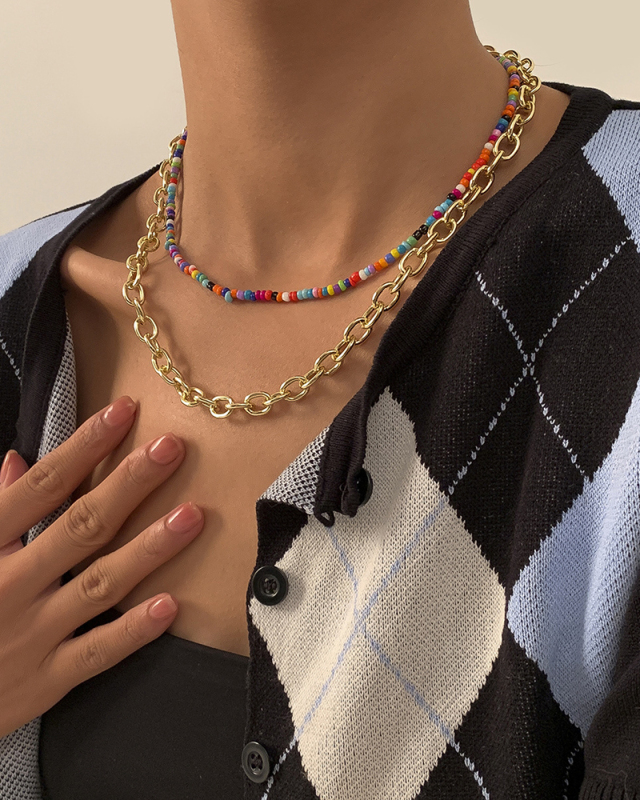 Colorblock Simple Bohemian Woven Necklace