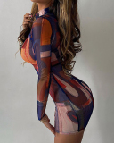Womens Long Sleeve High Neck Fashion Slim One-piece Dress Bodycon Dress S-L