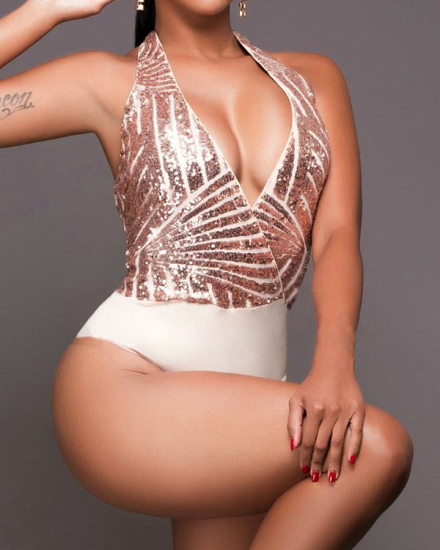 Women Sleeveless V-Neck Backless Bodysuit Tops S-XL