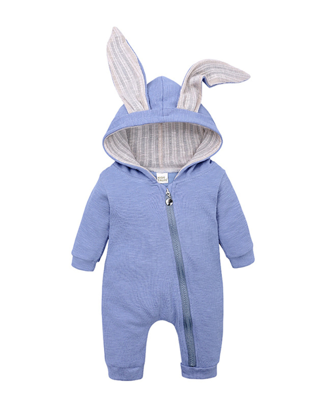 Children Solid Color Rabbit Zipper Jumpsuit Blue Pink Gray White Yellow 59-90