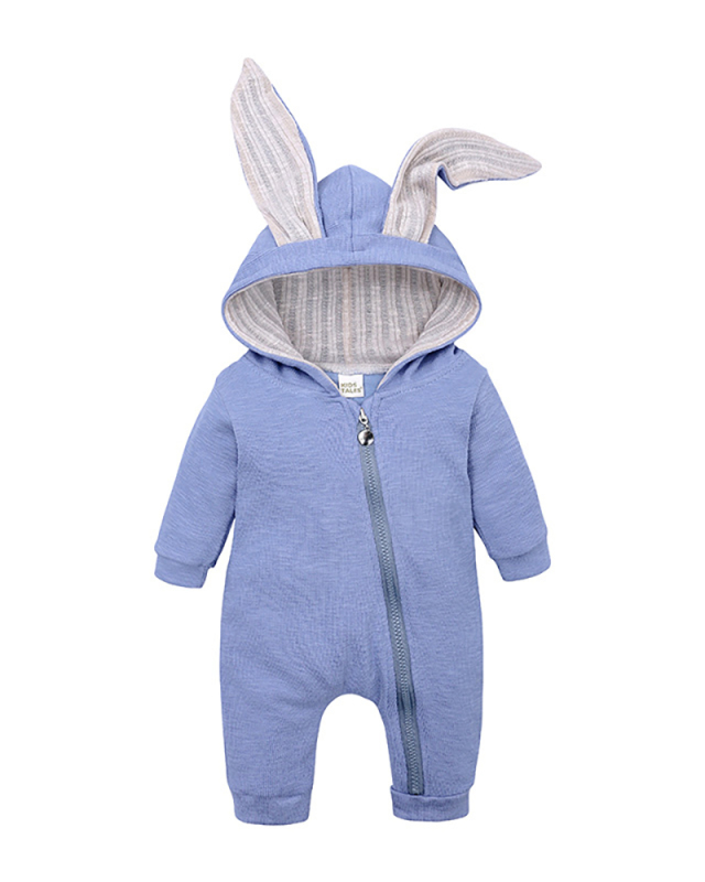 Children Solid Color Rabbit Zipper Jumpsuit Blue Pink Gray White Yellow 59-90