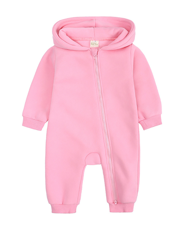 Children Zipper Long Sleeve Hoodies Jumpsuit Green Apricot Pink Gray 59-90