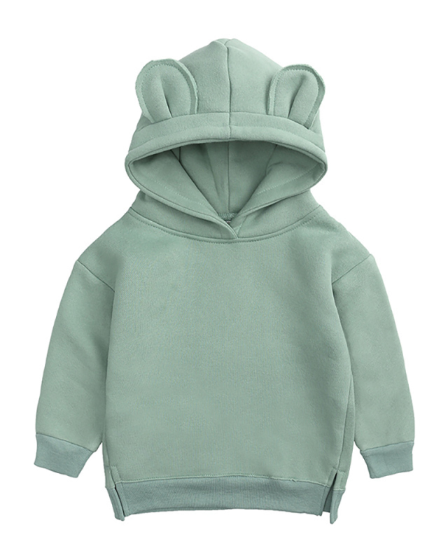 Children Solid Color Velvet Hoodies Long Sleeve Tops Pink Yellow Green Black 73-110