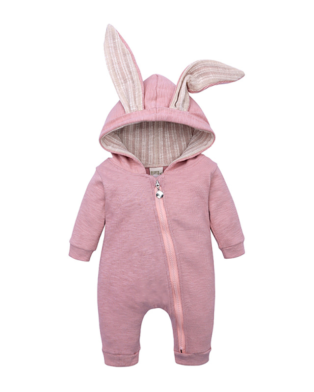 Children Solid Color Rabbit Zipper Jumpsuit Blue Pink Gray White Yellow 59-90