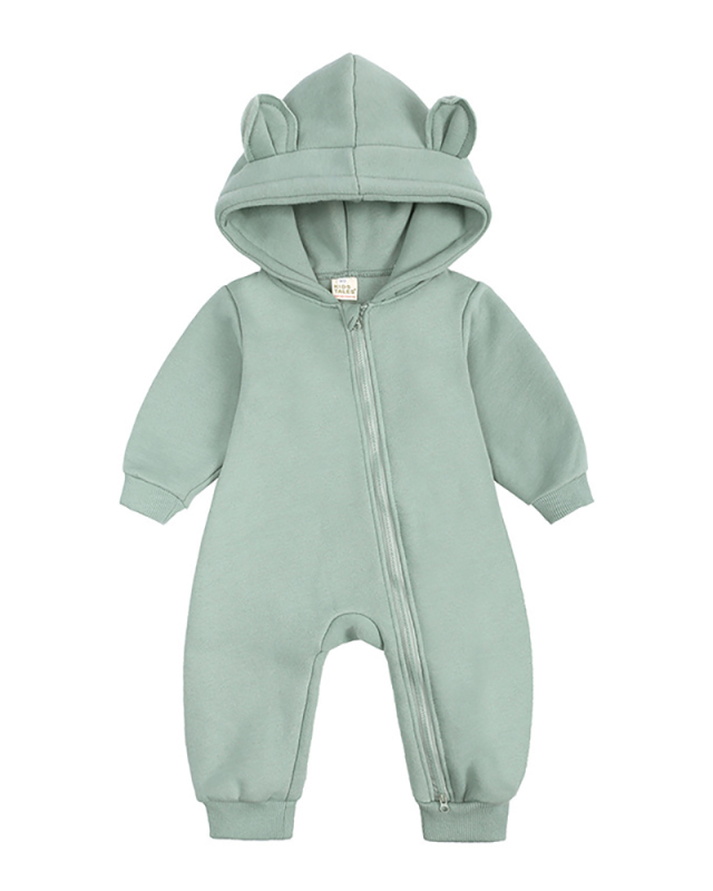 Children Zipper Long Sleeve Hoodies Jumpsuit Green Apricot Pink Gray 59-90