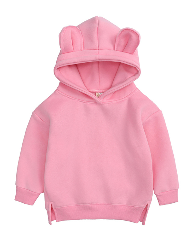 Children Solid Color Velvet Hoodies Long Sleeve Tops Pink Yellow Green Black 73-110