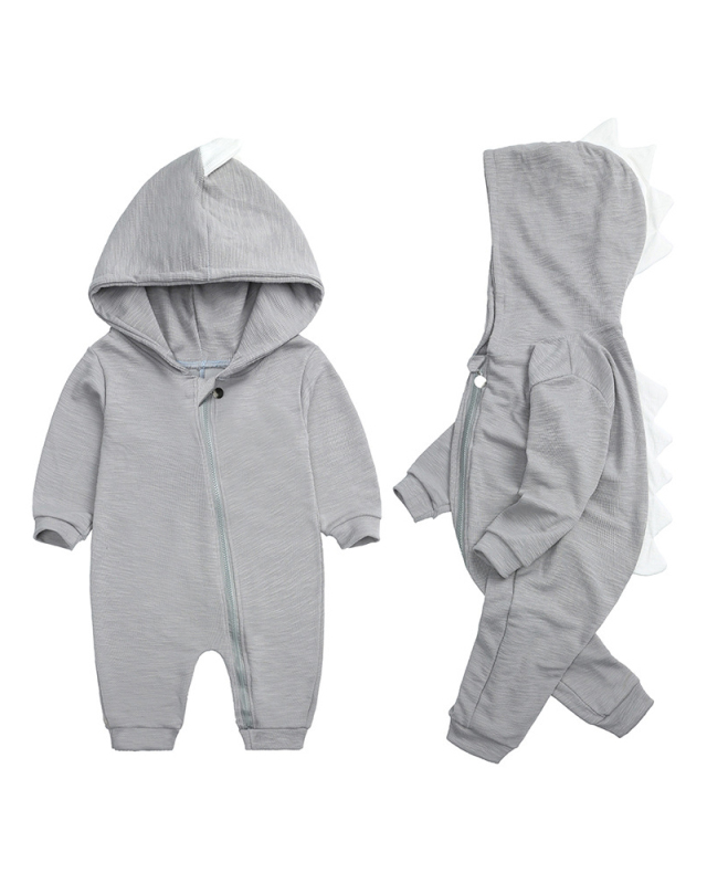 Children Dinosaur Hoodies Long Sleeve Zipper Jumpsuit Gray Pink Blue 59-90