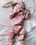 Children Solid Color Rabbit Zipper Jumpsuit Blue Pink Gray White Yellow 59-90