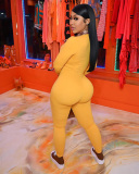 Ladies Long Sleeve Solid Color Fashion Zip Jumpsuit S-XXL