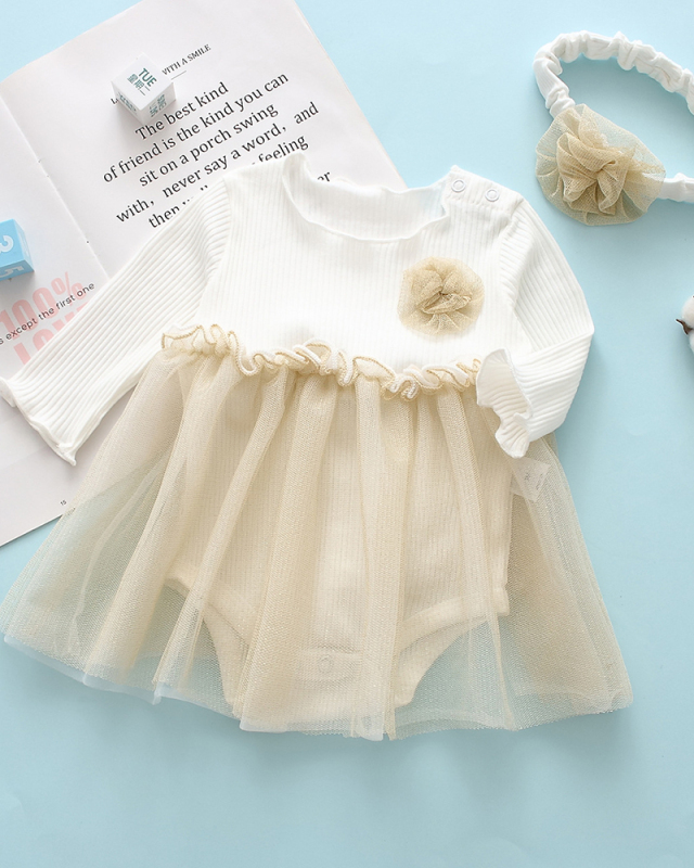 Girls' One-Piece Dress Gauze Stitching Princess Fluffy Yarn Fart Clothing