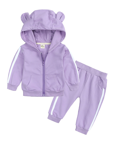 Children Street Style Sporty Zipper Two Piece Set Purple Yellow Pink Green 70-100