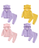 Children Street Style Sporty Zipper Two Piece Set Purple Yellow Pink Green 70-100