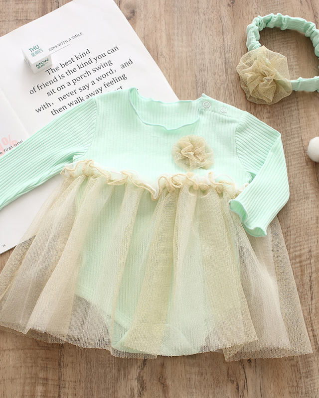 Girls' One-Piece Dress Gauze Stitching Princess Fluffy Yarn Fart Clothing