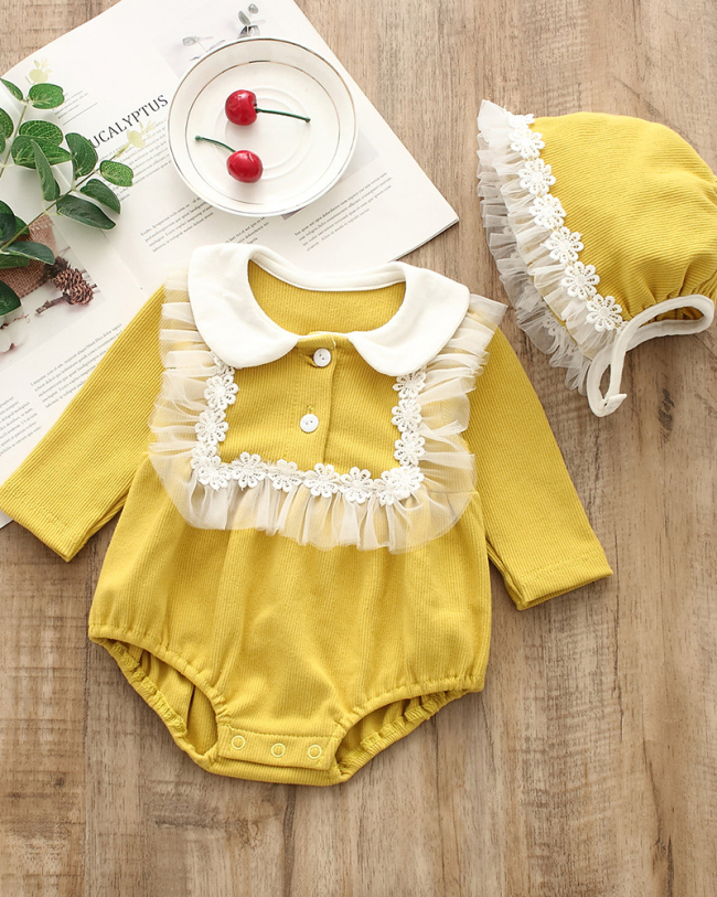 New Baby Triangle Romper Cotton Long Sleeve One-Piece One-Piece Baby Coat and Hat Set