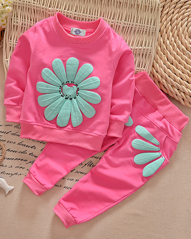 New Children's Suit Sun Flower Two-piece Set 90-120