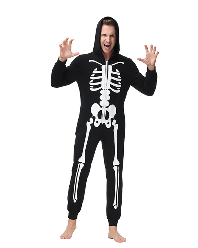 Skeleton Scary Family Halloween Costume Adults Kids Horror Skull Jumpsuit Hooded Fancy Women Men Family Pajama Carnival Party