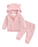Children Street Style Sporty Zipper Two Piece Set Purple Yellow Pink Green 70-100