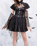 Halloween New Witch Costume Black Mesh Dress Lace Little Witch S-XL