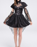 Halloween New Witch Costume Black Mesh Dress Lace Little Witch S-XL