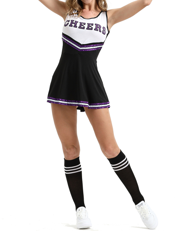 Sexy Female Cheerleader Costume One Piece Dress Red Purple Blue Black