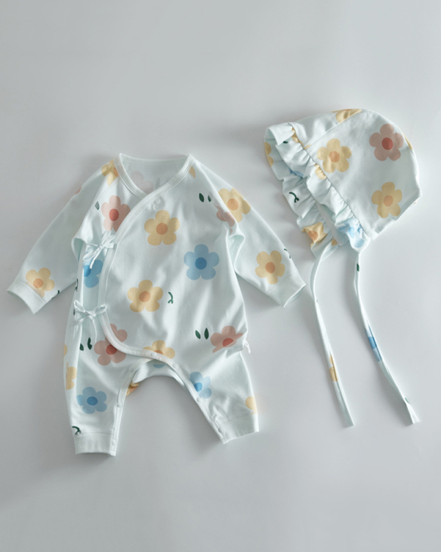 Children Cute Printing Strappy Long Sleeve Jumpsuit Blue Yellow Pink 52-66