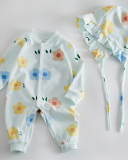 Children Long Sleeve Flower Printing Pajamas Two Piece Set (Including Hat)66-90