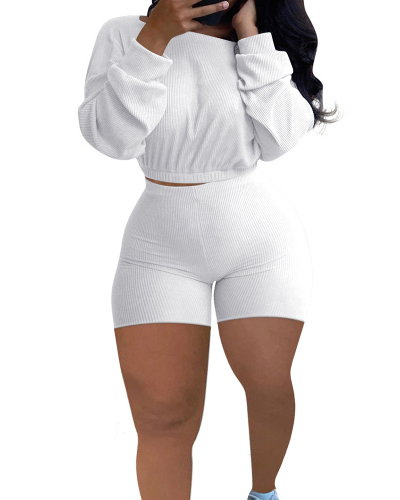 Woman Autumn Rib Sports Casual Two-Piece Set Multi Color S-5XL
