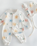 Children Long Sleeve Flower Printing Pajamas Two Piece Set (Including Hat)66-90
