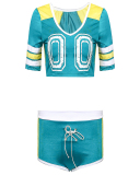 Female Costume Stage Performance Sporty Two Piece Set Red Green Black Blue